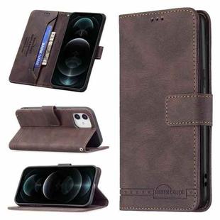 For iPhone 12 / 12 Pro Magnetic Clasp RFID Blocking Anti-Theft Leather Case with Holder & Card Slots & Wallet(Brown)