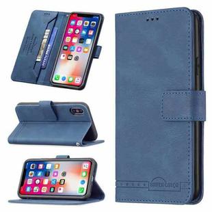 For iPhone X / XS Magnetic Clasp RFID Blocking Anti-Theft Leather Case with Holder & Card Slots & Wallet(Blue)