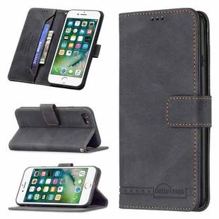 For iPhone SE 2022 / SE 2020 / 8 / 7 Magnetic Clasp RFID Blocking Anti-Theft Leather Case with Holder & Card Slots & Wallet(Black)