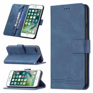 For iPhone SE 2022 / SE 2020 / 8 / 7 Magnetic Clasp RFID Blocking Anti-Theft Leather Case with Holder & Card Slots & Wallet(Blue)