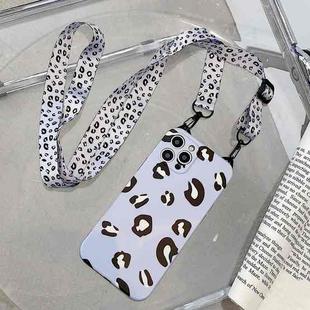 For iPhone 13 Cat Ear Leopard Print TPU Straight Edge Phone Case with Lanyard(Blue Purple)