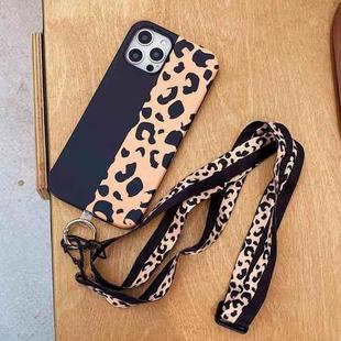 For iPhone 13 Pro Leopard Print TPU Straight Edge Phone Case with Lanyard (Black)