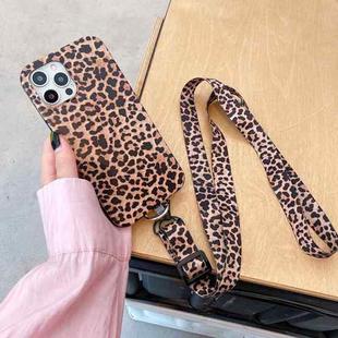 For iPhone 12 mini Leopard Print TPU Straight Edge Phone Case with Lanyard (Brown)