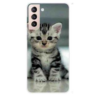 For Samsung Galaxy S22 5G Colored Drawing Pattern High Transparent TPU Phone Protective Case(Sitting Cat)