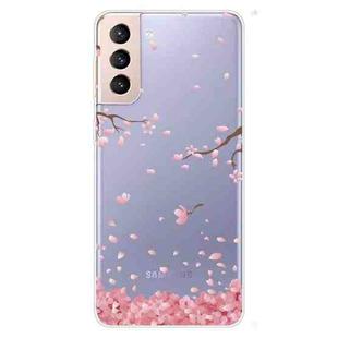 For Samsung Galaxy S22+ 5G Colored Drawing Pattern High Transparent TPU Phone Protective Case(Fallen Cherry Blossoms)