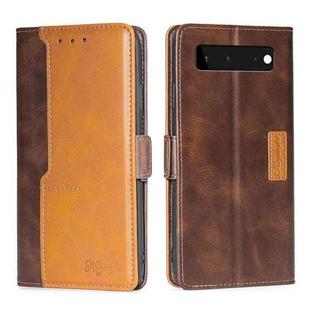 For Google Pixel 6 Retro Texture Contrast Color Buckle Horizontal Flip Leather Phone Case with Holder(Dark Brown+Gold)