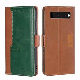 For Google Pixel 6 Retro Texture Contrast Color Buckle Horizontal Flip Leather Phone Case with Holder(Light Brown+Green)