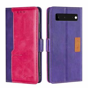 For Google Pixel 6 Retro Texture Contrast Color Buckle Horizontal Flip Leather Phone Case with Holder(Purple+Rose Red)