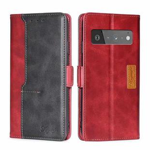 For Google Pixel 6 Pro Retro Texture Contrast Color Buckle Horizontal Flip Leather Phone Case with Holder(Red+Black)