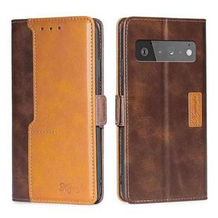 For Google Pixel 6 Pro Retro Texture Contrast Color Buckle Horizontal Flip Leather Phone Case with Holder(Dark Brown+Gold)