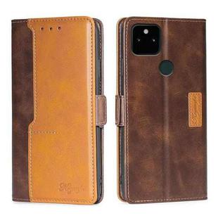 For Google Pixel 5a 5G Retro Texture Contrast Color Buckle Horizontal Flip Leather Phone Case with Holder(Dark Brown+Gold)