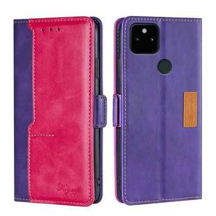 For Google Pixel 5a 5G Retro Texture Contrast Color Buckle Horizontal Flip Leather Phone Case with Holder(Purple+Rose Red)