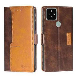 For Google Pixel 5 Retro Texture Contrast Color Buckle Horizontal Flip Leather Phone Case with Holder(Dark Brown+Gold)