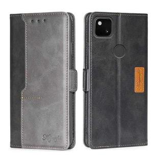 For Google Pixel 4a Retro Texture Contrast Color Buckle Horizontal Flip Leather Phone Case with Holder(Black+Grey)