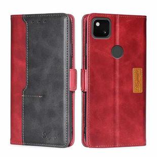 For Google Pixel 4a Retro Texture Contrast Color Buckle Horizontal Flip Leather Phone Case with Holder(Red+Black)