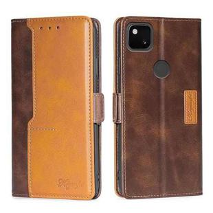 For Google Pixel 4a Retro Texture Contrast Color Buckle Horizontal Flip Leather Phone Case with Holder(Dark Brown+Gold)