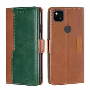 For Google Pixel 4a Retro Texture Contrast Color Buckle Horizontal Flip Leather Phone Case with Holder(Light Brown+Green)