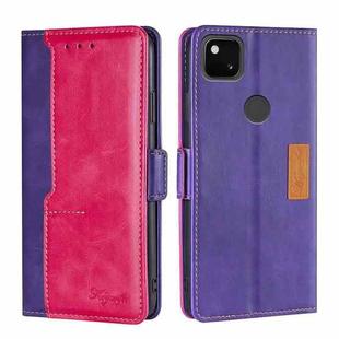 For Google Pixel 4a Retro Texture Contrast Color Buckle Horizontal Flip Leather Phone Case with Holder(Purple+Rose Red)