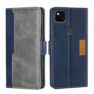 For Google Pixel 4a Retro Texture Contrast Color Buckle Horizontal Flip Leather Phone Case with Holder(Blue+Grey)