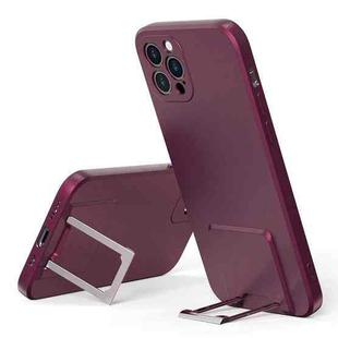 Skin Feel Frosted TPU Shockproof Phone Case with Telescopic Holder For iPhone 13 Pro(Red Wine)