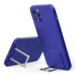Skin Feel Frosted TPU Shockproof Phone Case with Telescopic Holder For iPhone 13 Pro(Blue)