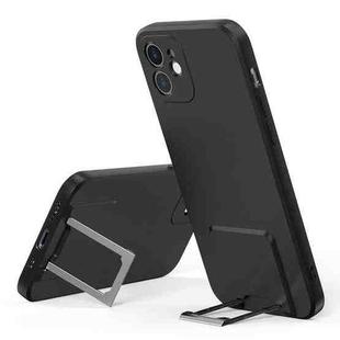 Skin Feel Frosted TPU Shockproof Phone Case with Telescopic Holder For iPhone 12(Black)