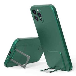 Skin Feel Frosted TPU Shockproof Phone Case with Telescopic Holder For iPhone 12 Pro(Green)