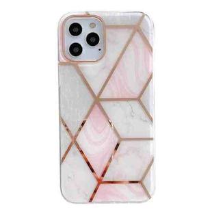 For iPhone 13 Dual-side Laminating  Marble TPU Phone Case(Stitching Pink Gray)