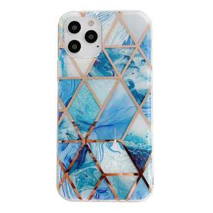 Dual-side Laminating  Marble TPU Phone Case For iPhone 12 / 12 Pro(Stitching Sea Blue)