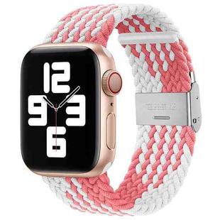 Nylon Braid One Buckle Watch Band For Apple Watch Series 8&7 41mm / SE 2&6&SE&5&4 40mm / 3&2&1 38mm(Z Pink White)