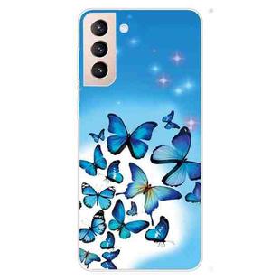 For Samsung Galaxy S22+ 5G Shockproof Painted Transparent TPU Phone Protective Case(Blue Butterfly)