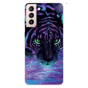 For Samsung Galaxy S22+ 5G Shockproof Painted Transparent TPU Phone Protective Case(Purple Tiger)