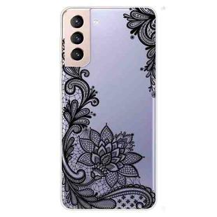 For Samsung Galaxy S22 5G Coloured Drawing Pattern Highly Transparent TPU Phone Protective Case(Black Rose)