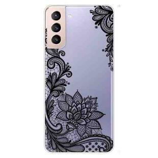 For Samsung Galaxy S22+ 5G Coloured Drawing Pattern Highly Transparent TPU Phone Protective Case(Black Rose)