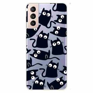 For Samsung Galaxy S22+ 5G Coloured Drawing Pattern Highly Transparent TPU Phone Protective Case(Black Cat)