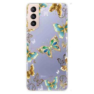 For Samsung Galaxy S22+ 5G Coloured Drawing Pattern Highly Transparent TPU Phone Protective Case(Golden Butterfly)