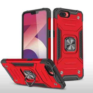 For OPPO A3s Magnetic Armor Shockproof TPU + PC Phone Case with Metal Ring Holder(Red)