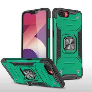 For OPPO A3s Magnetic Armor Shockproof TPU + PC Phone Case with Metal Ring Holder(Dark Green)