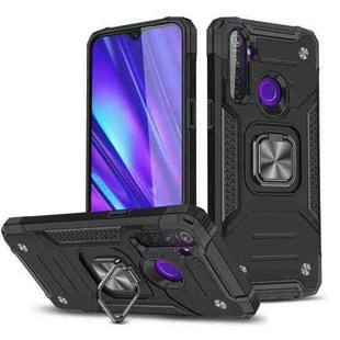 For OPPO Realme 5 Magnetic Armor Shockproof TPU + PC Phone Case with Metal Ring Holder(Black)