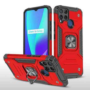 For OPPO Realme C15 Magnetic Armor Shockproof TPU + PC Phone Case with Metal Ring Holder(Red)