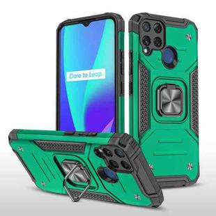 For OPPO Realme C15 Magnetic Armor Shockproof TPU + PC Phone Case with Metal Ring Holder(Dark Green)