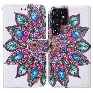 For Samaung Galaxy S22 Ultra 5G Horizontal Flip Phone Leather Case with Holder & Card Slots & Photo Frame & Wallet(Half Flower)