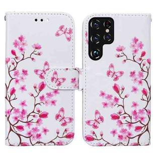 For Samaung Galaxy S22 Ultra 5G Horizontal Flip Phone Leather Case with Holder & Card Slots & Photo Frame & Wallet(Butterfly Love Flower)