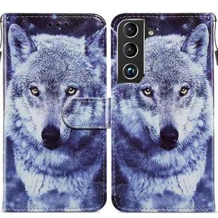 For Samsung Galaxy S22 5G Painted Pattern Horizontal Flip Phone Leather Case with Holder & Card Slots & Photo Frame(White Wolf)