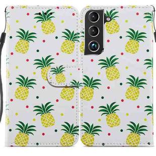 For Samsung Galaxy S22+ 5G Painted Pattern Horizontal Flip Phone Leather Case with Holder & Card Slots & Photo Frame(Pineapple)