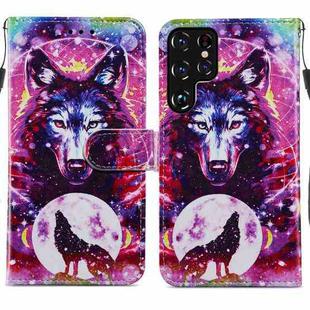 For Samaung Galaxy S22 Ultra 5G Painted Pattern Horizontal Flip Phone Leather Case with Holder & Card Slots & Photo Frame(Wolf Totem)