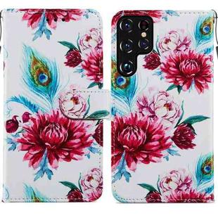 For Samaung Galaxy S22 Ultra 5G Painted Pattern Horizontal Flip Phone Leather Case with Holder & Card Slots & Photo Frame(Peacock Flower)