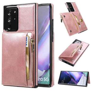 For Samsung Galaxy Note20 Ultra Zipper Wallet Bag PU Back Cover Shockrpoof Phone Case with Holder & Card Slots & Wallet(Pink)