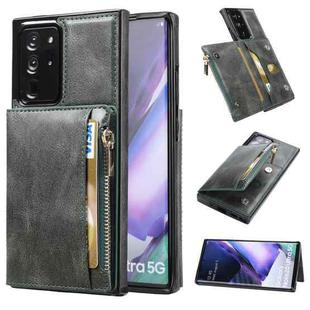 For Samsung Galaxy Note20 Ultra Zipper Wallet Bag PU Back Cover Shockrpoof Phone Case with Holder & Card Slots & Wallet(Green)
