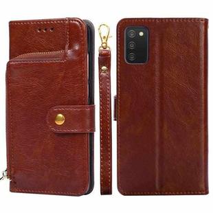 For Samsung Galaxy A03s (164.2mm) Zipper Bag Horizontal Flip Leather Phone Case with Holder & Card Slots & Lanyard(Brown)